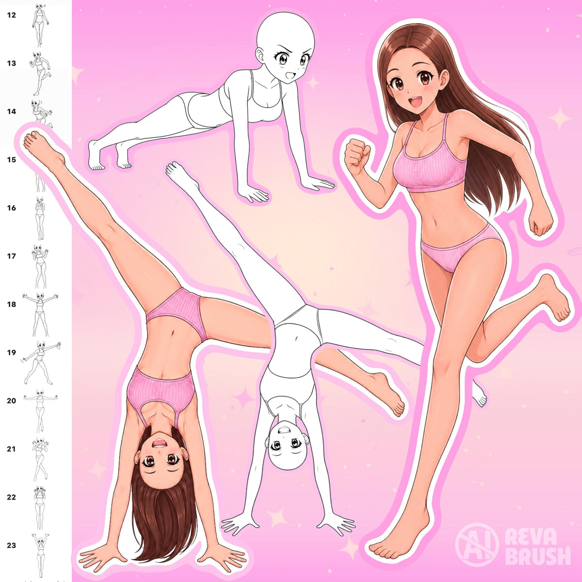 Female anime body pose stamps for Procreate & Photoshop – preview 6