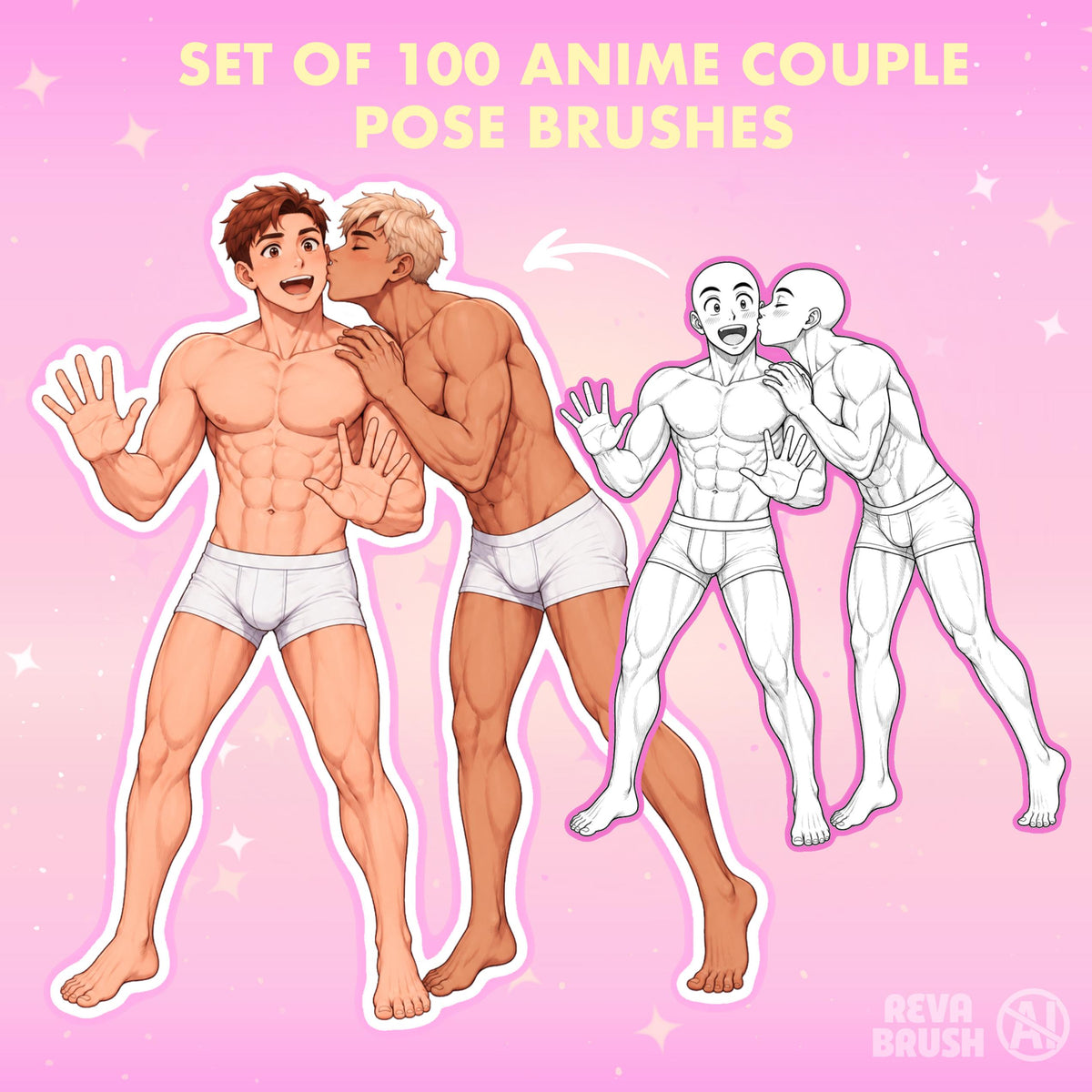 Male body pose stamps for Procreate & Photoshop – preview 2
