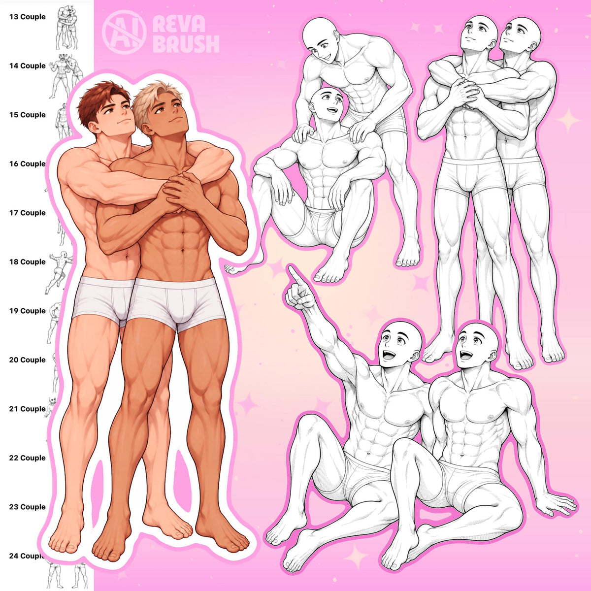 Male body pose stamps for Procreate & Photoshop – preview 5