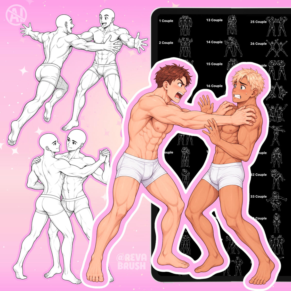 Male body pose stamps for Procreate & Photoshop – preview 3