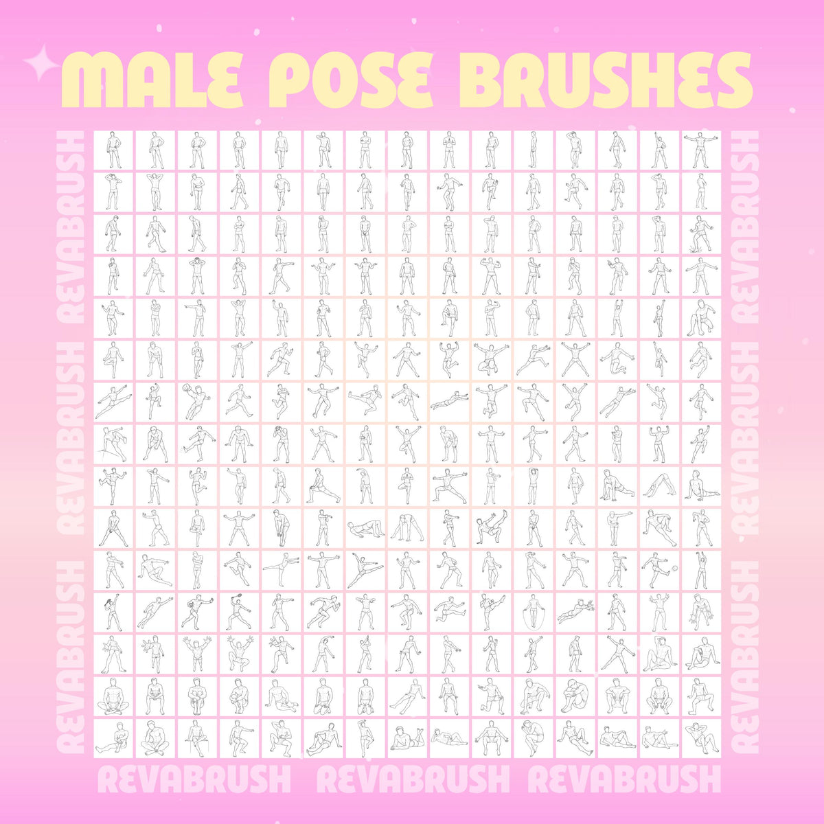 Male figure and guide body pose stamps for Procreate & Photoshop – preview 5