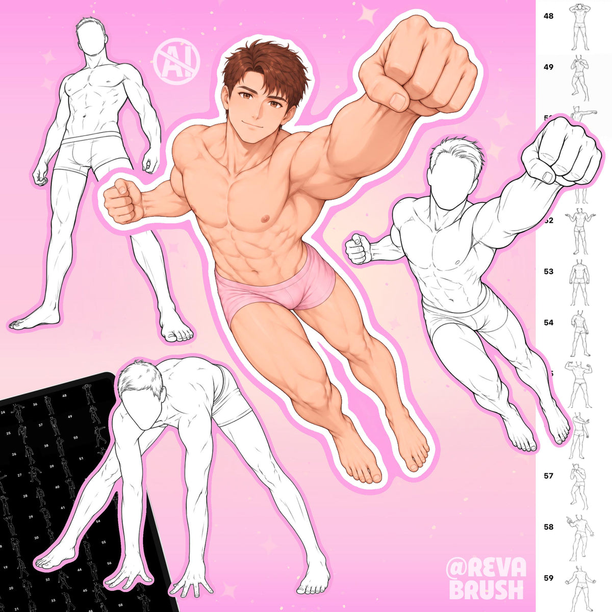Male figure and guide body pose stamps for Procreate & Photoshop – preview 4