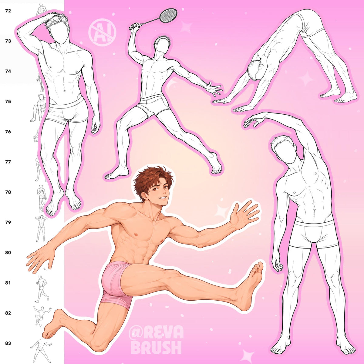 Male figure and guide body pose stamps for Procreate & Photoshop – preview 7