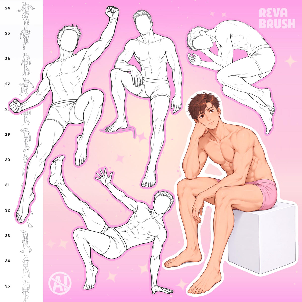 Male figure and guide body pose stamps for Procreate & Photoshop – preview 6