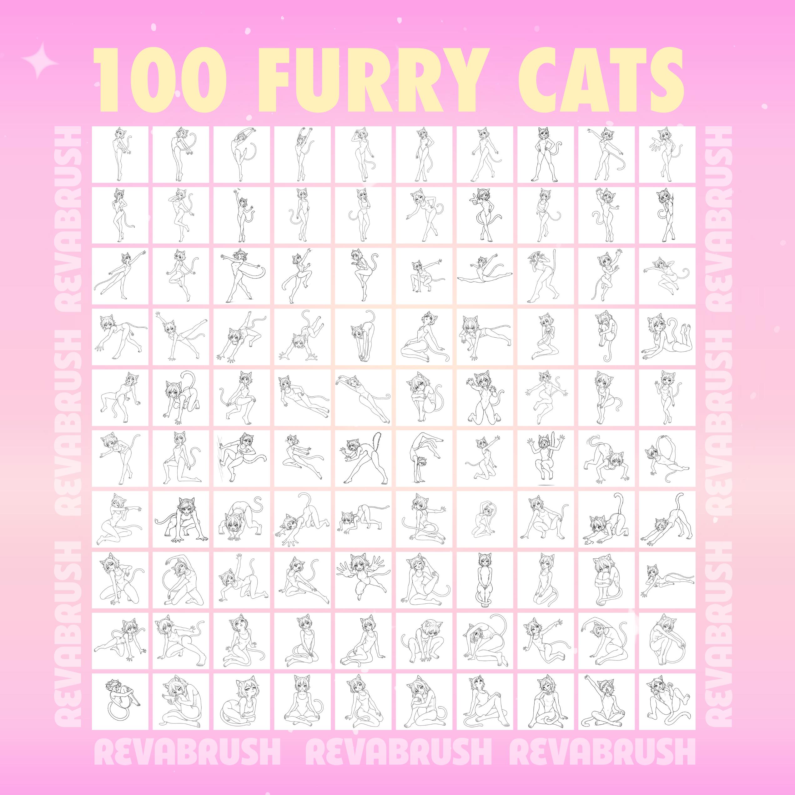 Furry cat character pose stamps for Procreate & Photoshop – preview 9