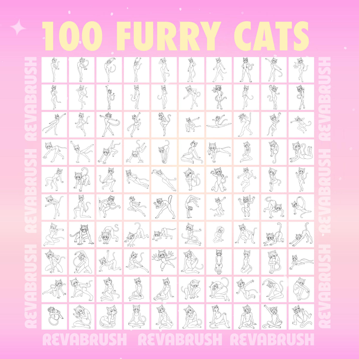 Furry cat character pose stamps for Procreate & Photoshop – preview 9