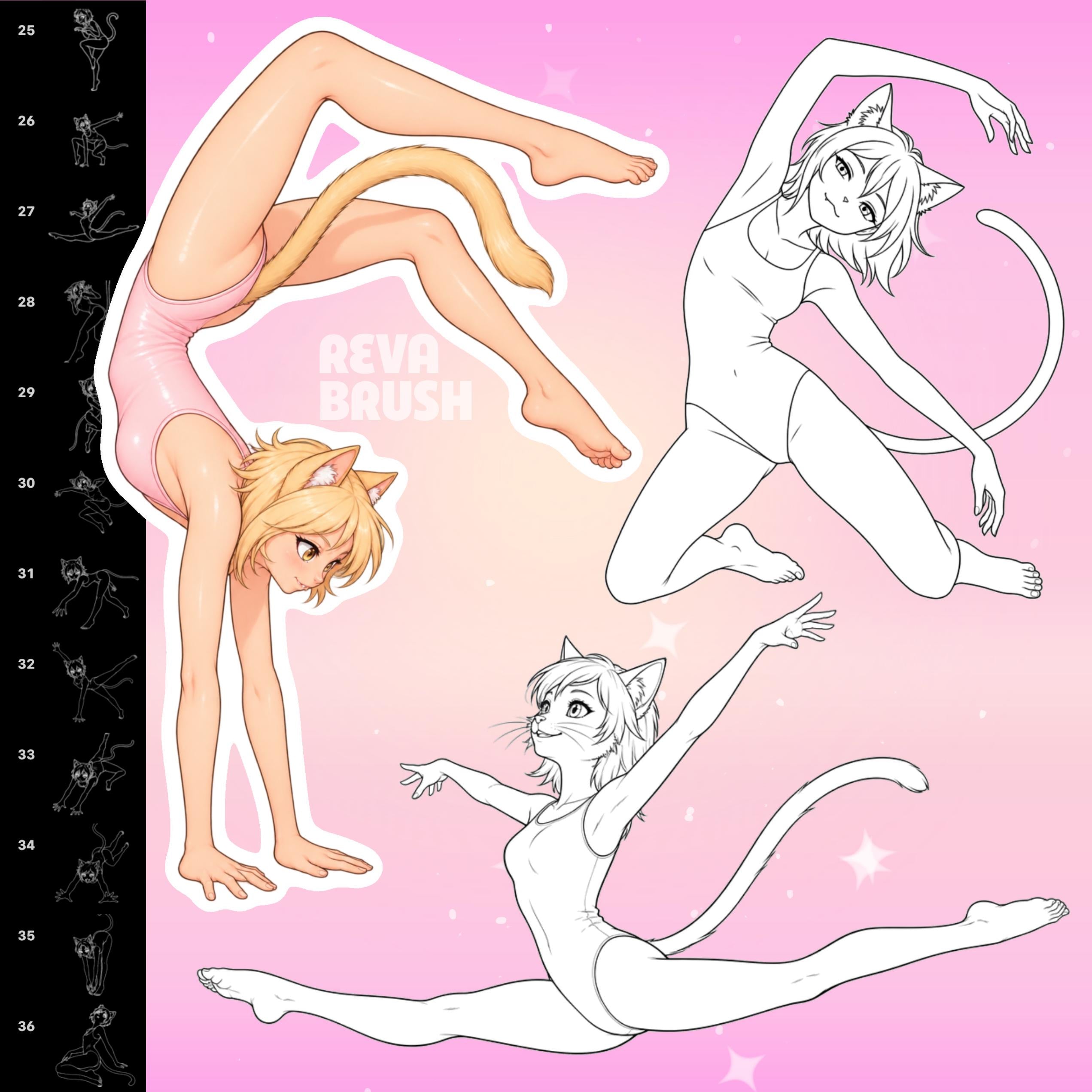 Furry cat character pose stamps for Procreate & Photoshop – preview 6