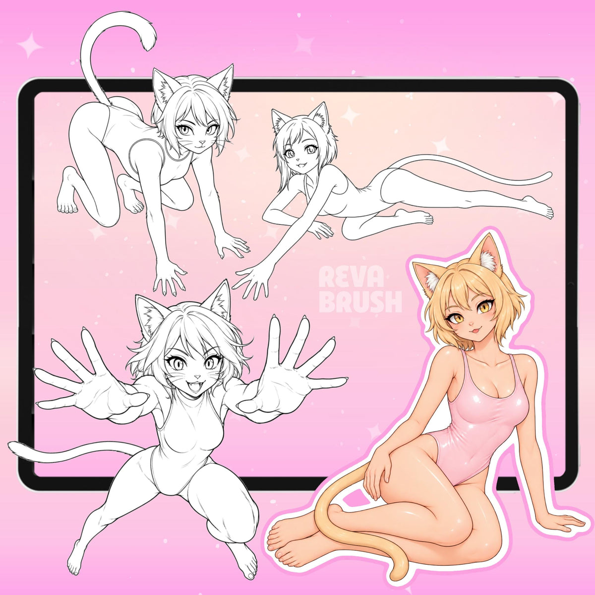Furry cat character pose stamps for Procreate & Photoshop – preview 8