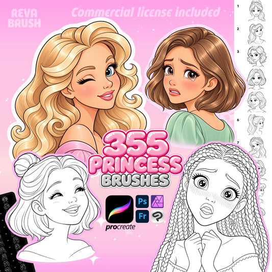 355 Princess Portrait Brushes – Procreate & Photoshop