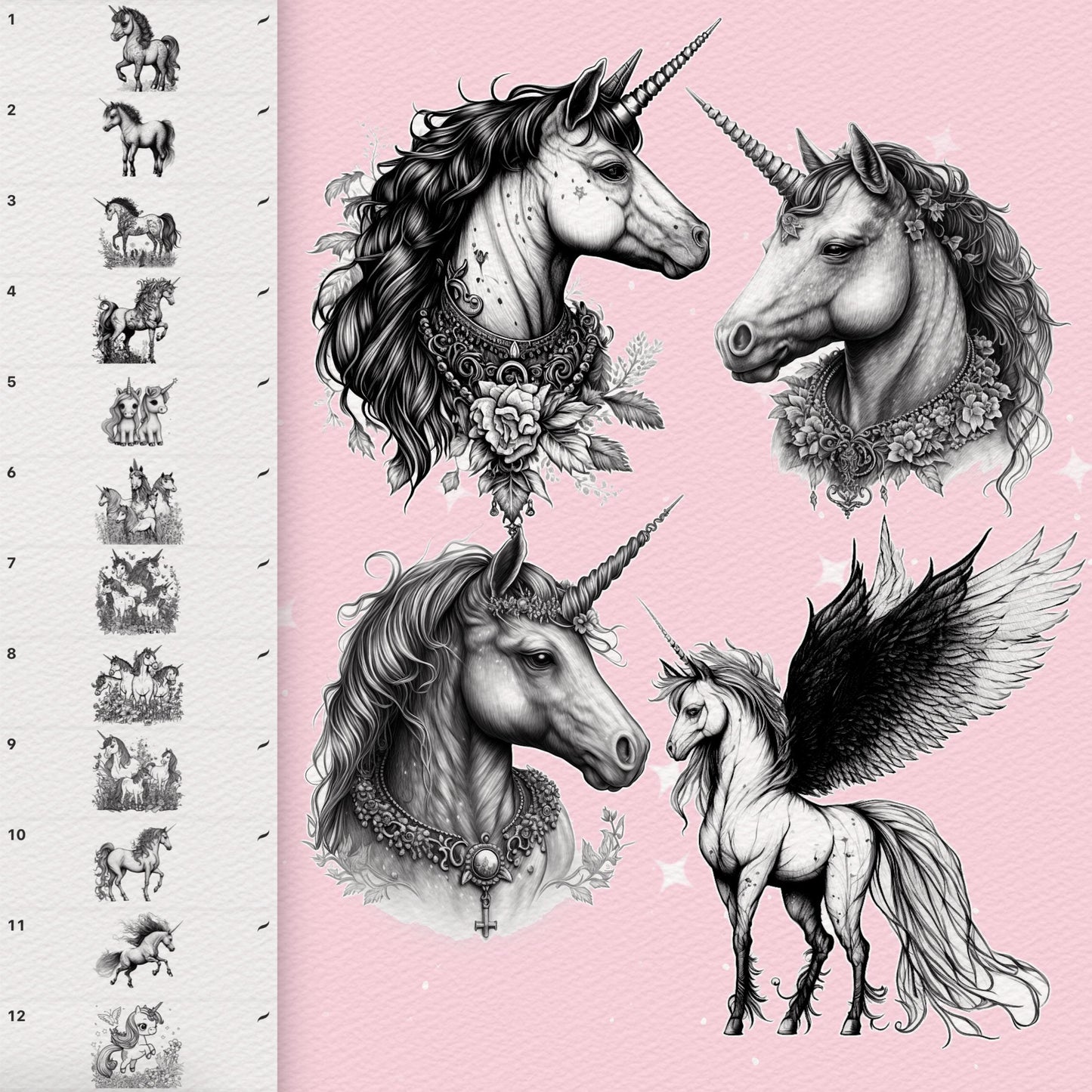80 Kawaii Unicorn Brushes for Procreate & Photoshop – Baby Horse Magic Set