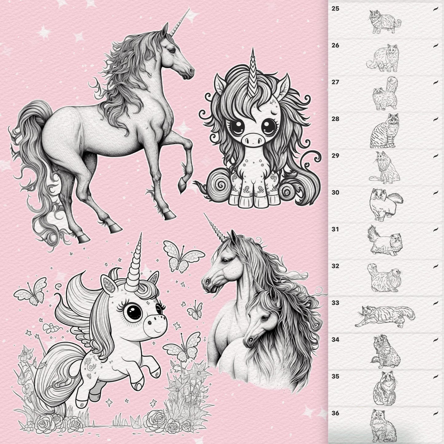 80 Kawaii Unicorn Brushes for Procreate & Photoshop – Baby Horse Magic Set