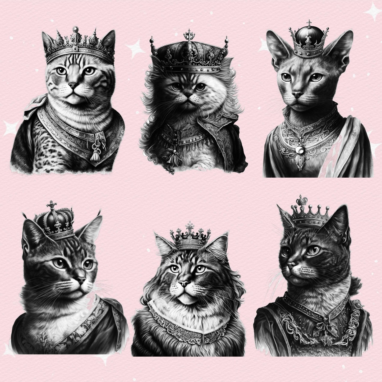 Procreate Cat Brushes – Photoshop Royal Cat in Crown, Pet Portrait & Tattoo Brushes, Clip Studio Set