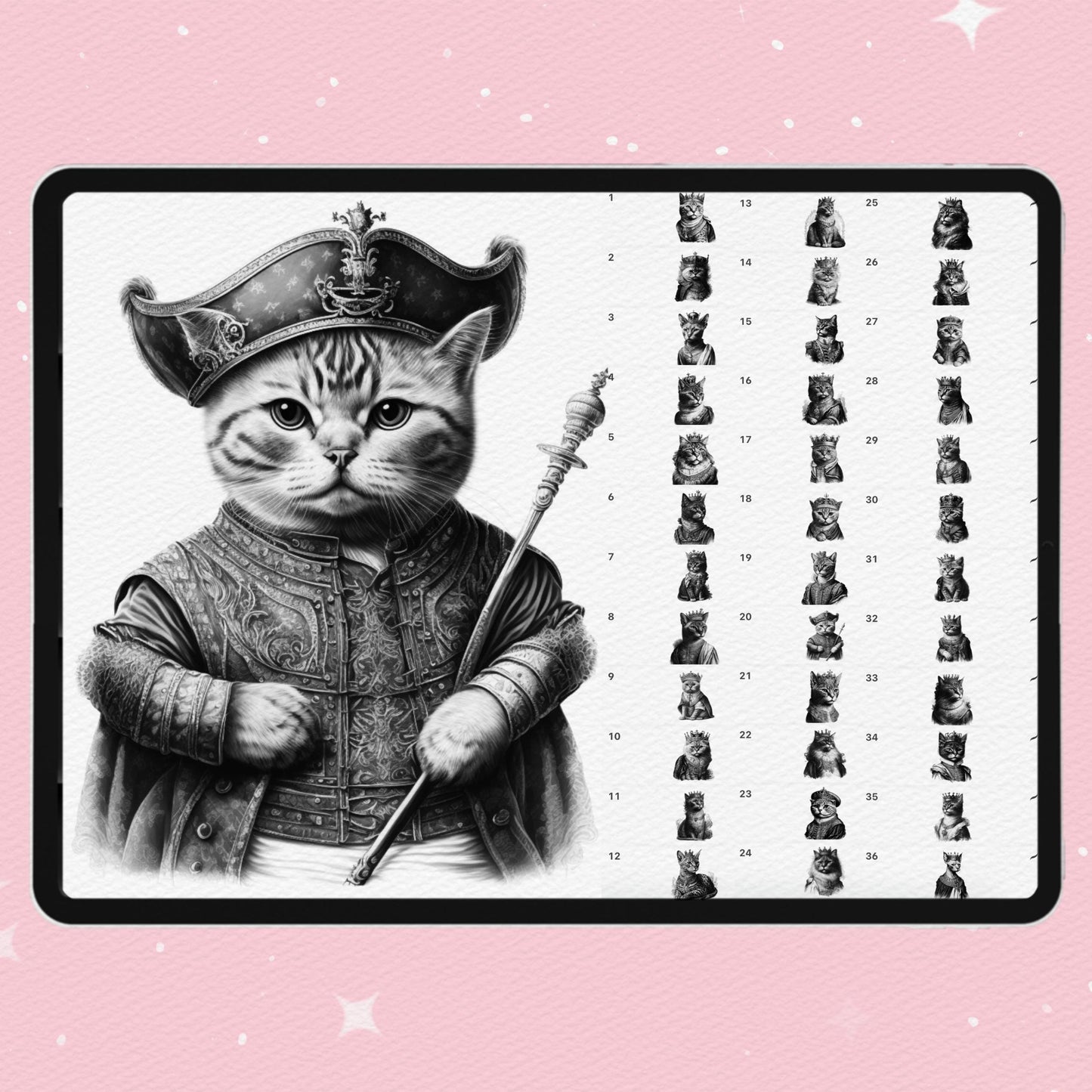 Procreate Cat Brushes – Photoshop Royal Cat in Crown, Pet Portrait & Tattoo Brushes, Clip Studio Set