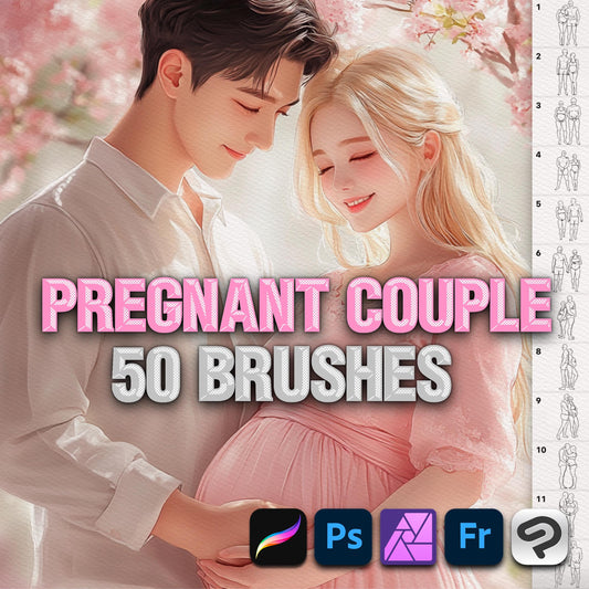 50 Pregnant Couple & Family Pose Brushes for Procreate & Photoshop – Love & Maternity Set