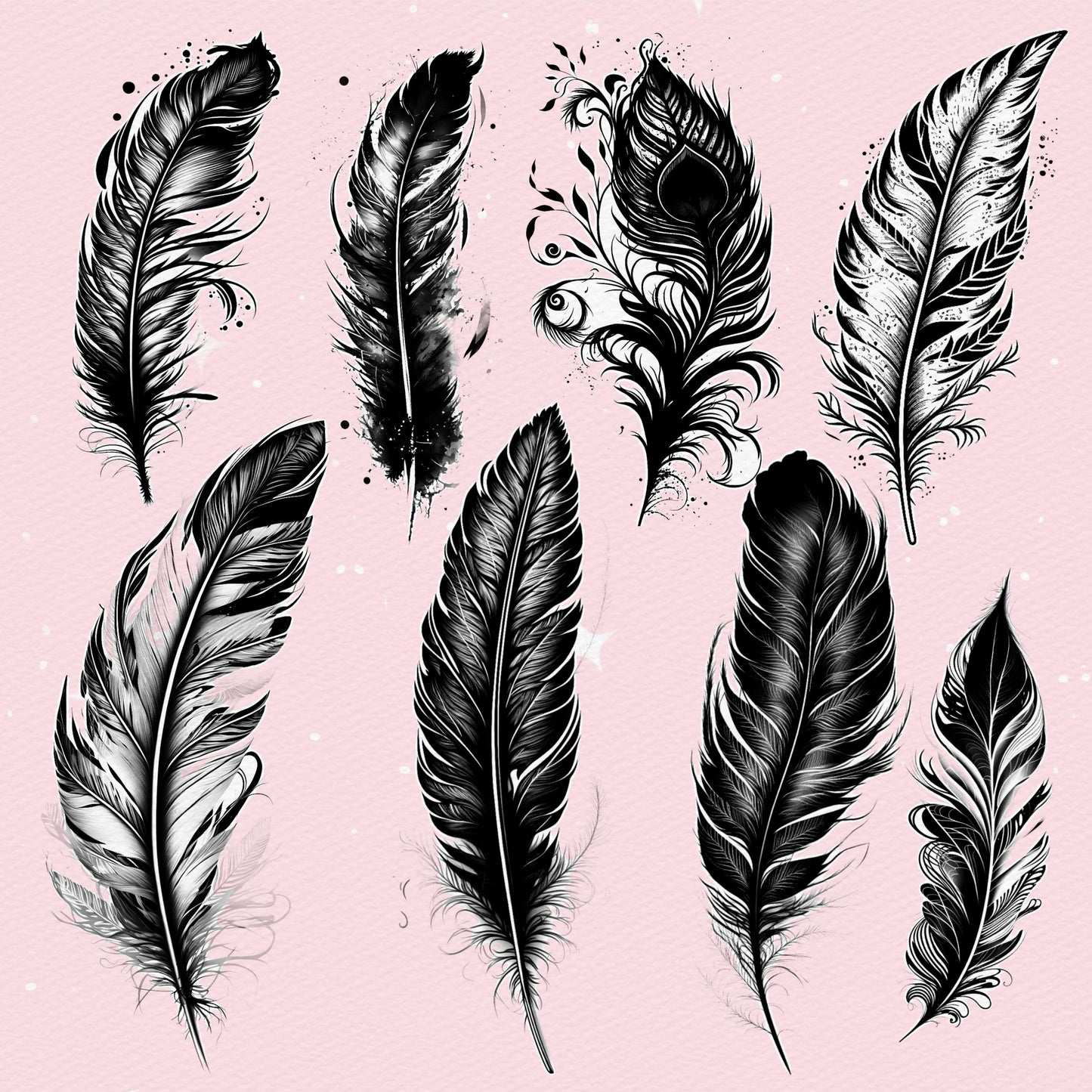 Feather Brushes for Procreate & Photoshop – Realistic Tattoo & Clip Studio Feather Brush Set