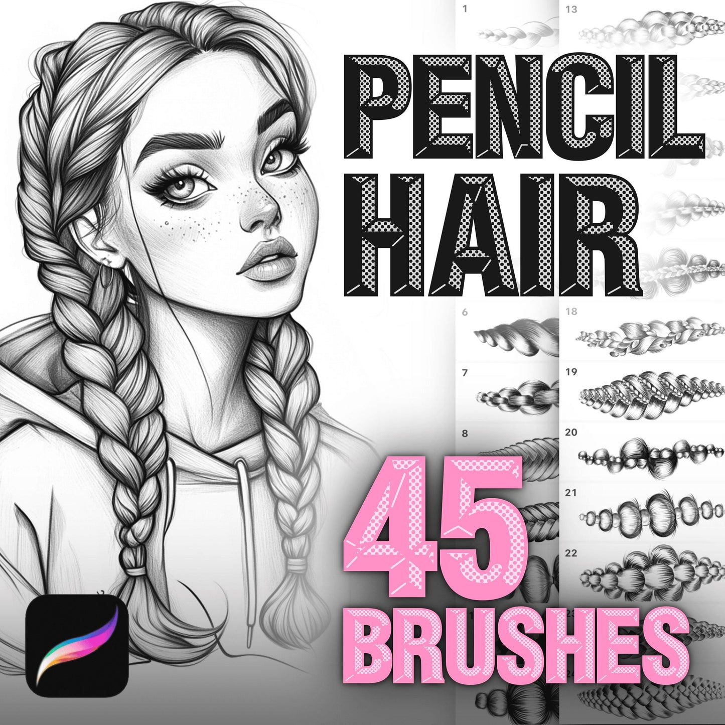 Procreate Hair, Braids & Pencil Brushes for Portraits
