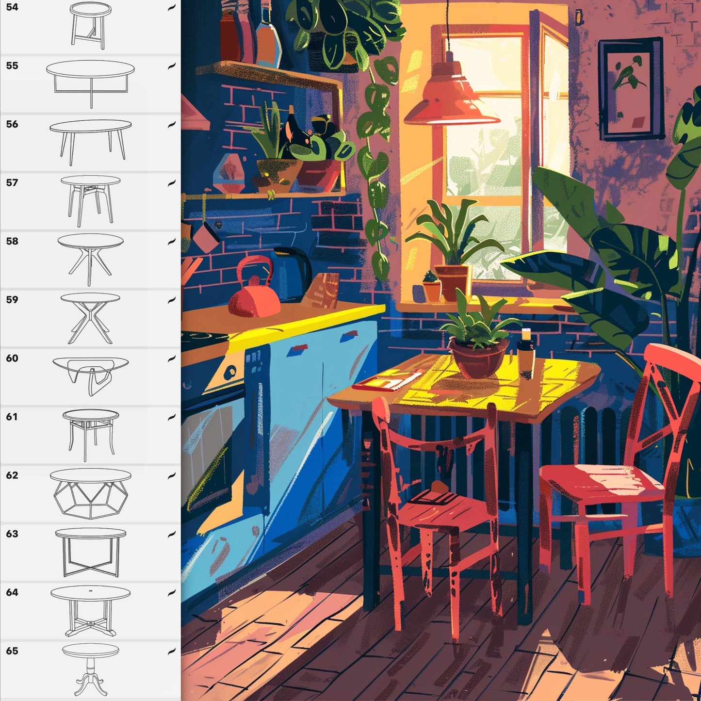 65 Interior & Table Brushes for Procreate & Photoshop – Furniture & Decor Set