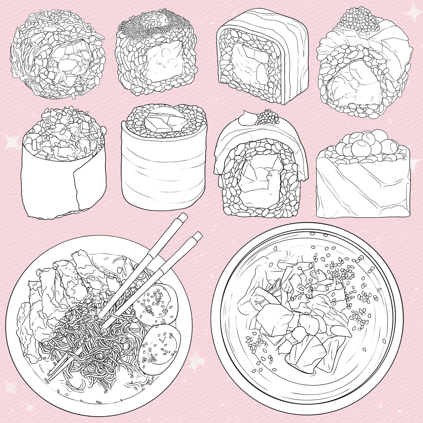 Procreate Sushi Brushes – Photoshop Japanese Food & Roll Brushes | Clip Studio Rice & Caviar Brush Set