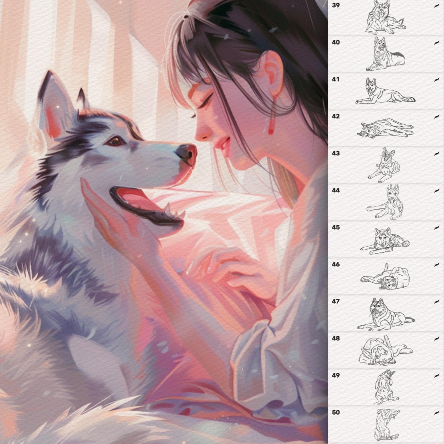 50 Dog & Husky Brushes for Procreate & Photoshop – Animal Portrait Set