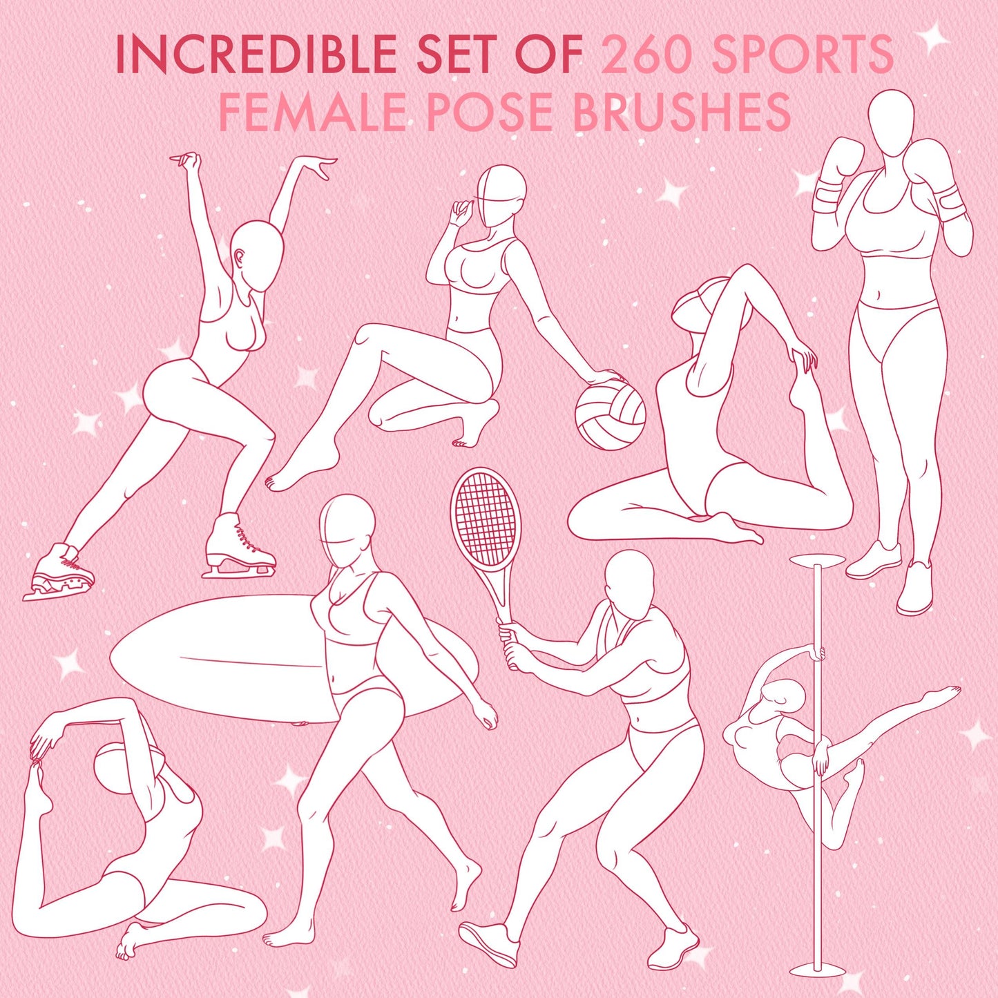 260 Female Sports Pose Brushes for Procreate & Photoshop – Pole Dance, Yoga & More