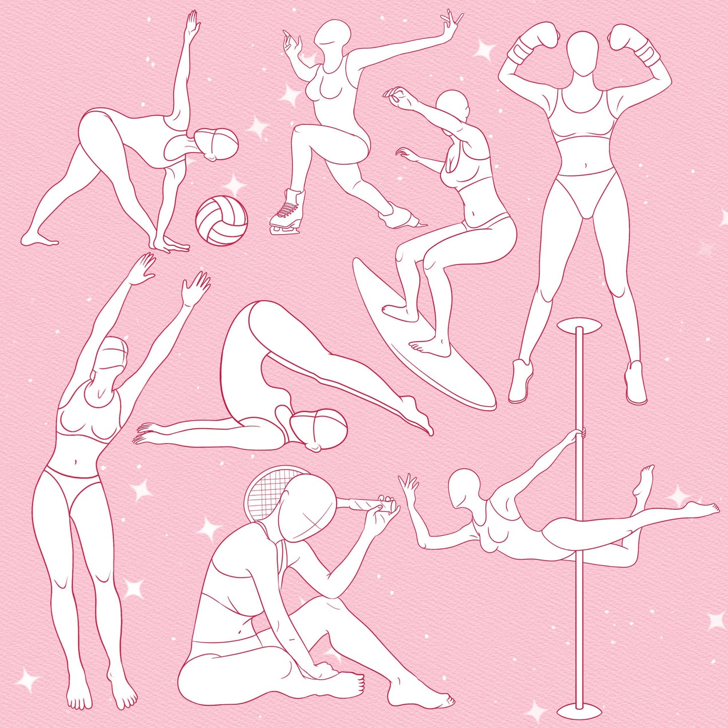 260 Female Sports Pose Brushes for Procreate & Photoshop – Pole Dance, Yoga & More