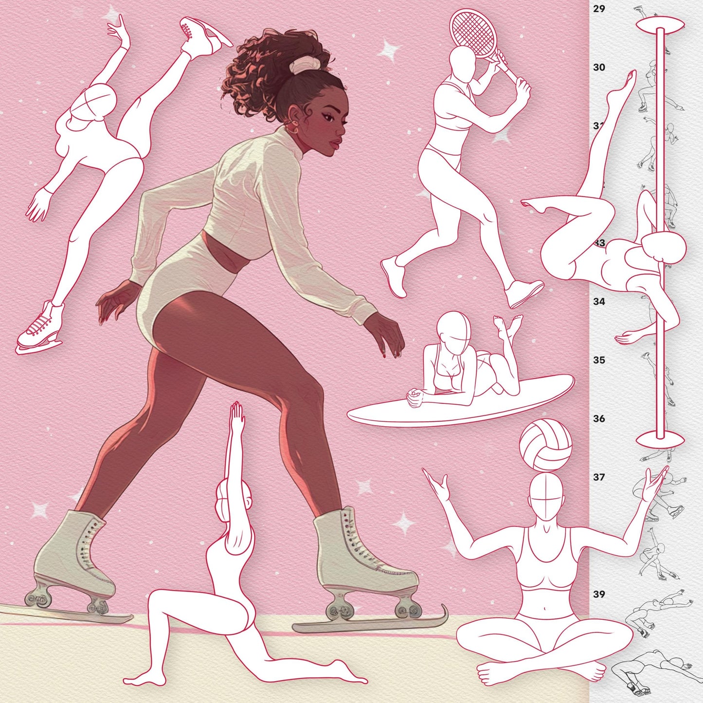 260 Female Sports Pose Brushes for Procreate & Photoshop – Pole Dance, Yoga & More