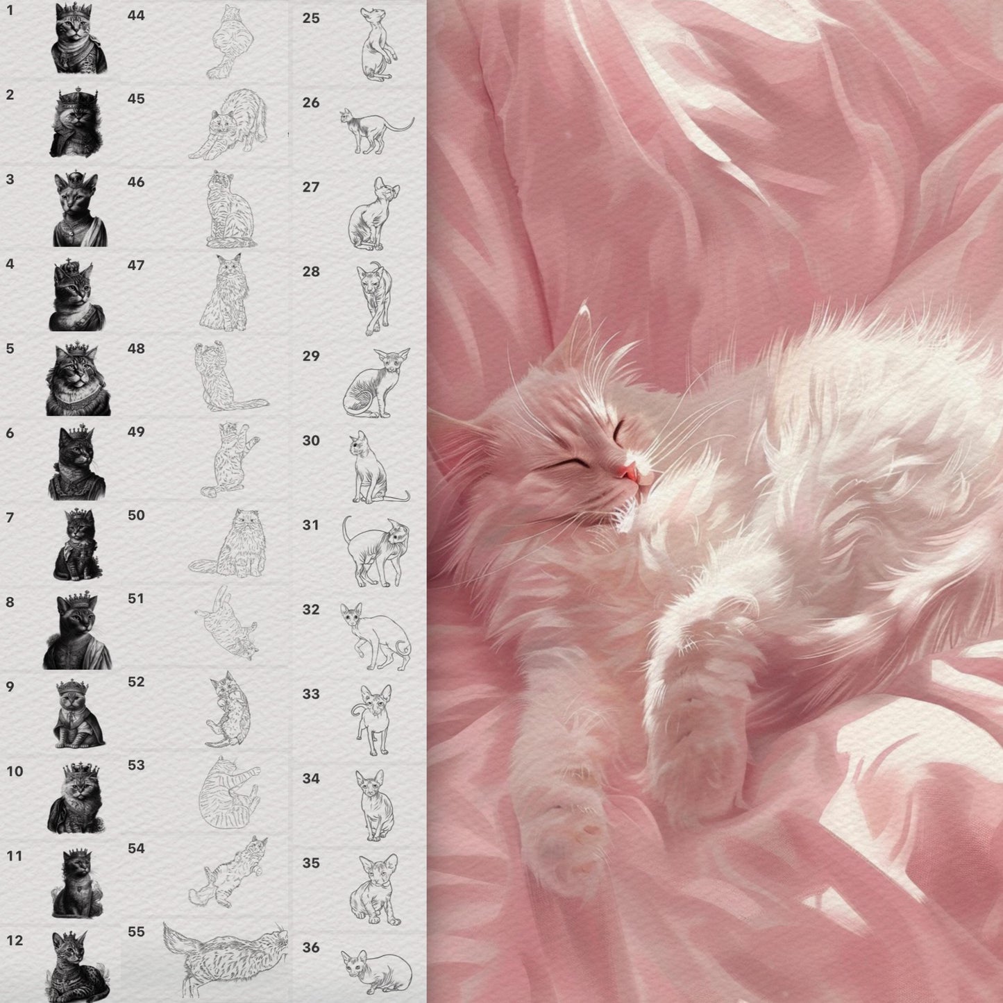 Cat Brushes for Procreate – Fluffy, Sphynx, and Cute Animal Stamps for Photoshop & Clip Studio