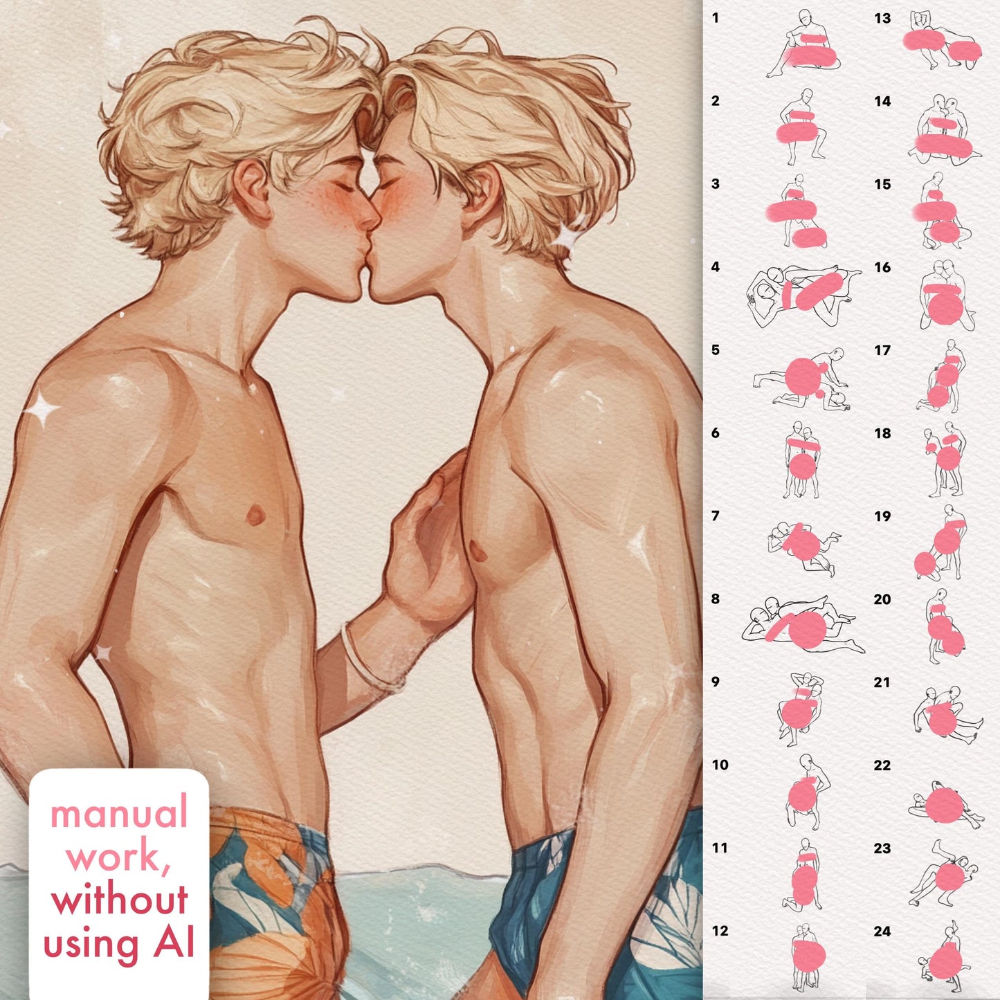 Gay Couple Brushes for Procreate – Male Pose Stamps for Photoshop & Clip Studio