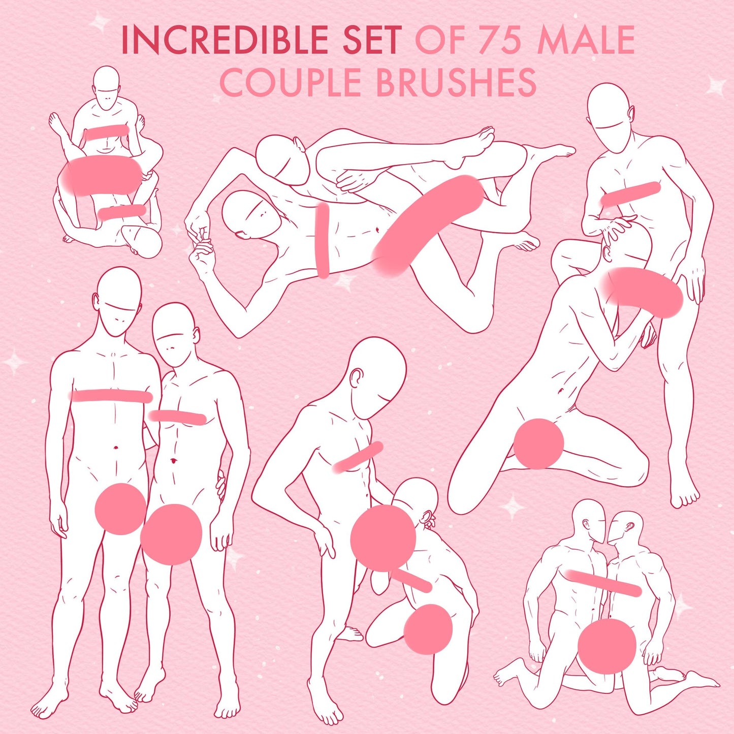 Gay Couple Brushes for Procreate – Male Pose Stamps for Photoshop & Clip Studio