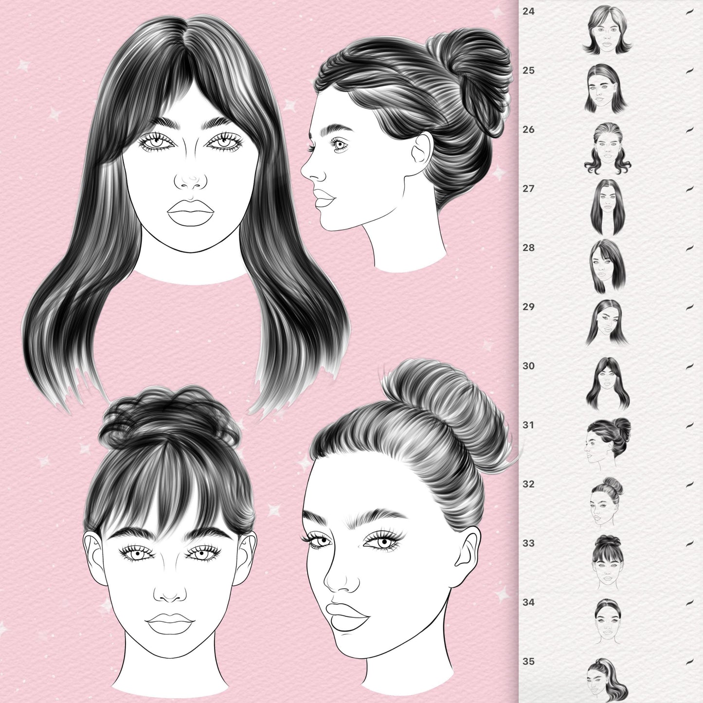 35 Female Face & Portrait Brushes for Procreate & Photoshop – Makeup & Guides