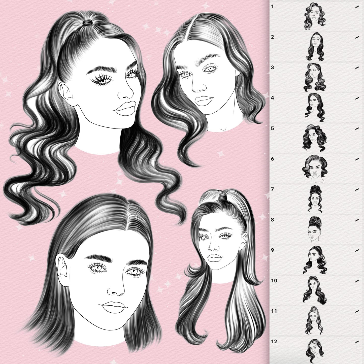 35 Female Face & Portrait Brushes for Procreate & Photoshop – Makeup & Guides