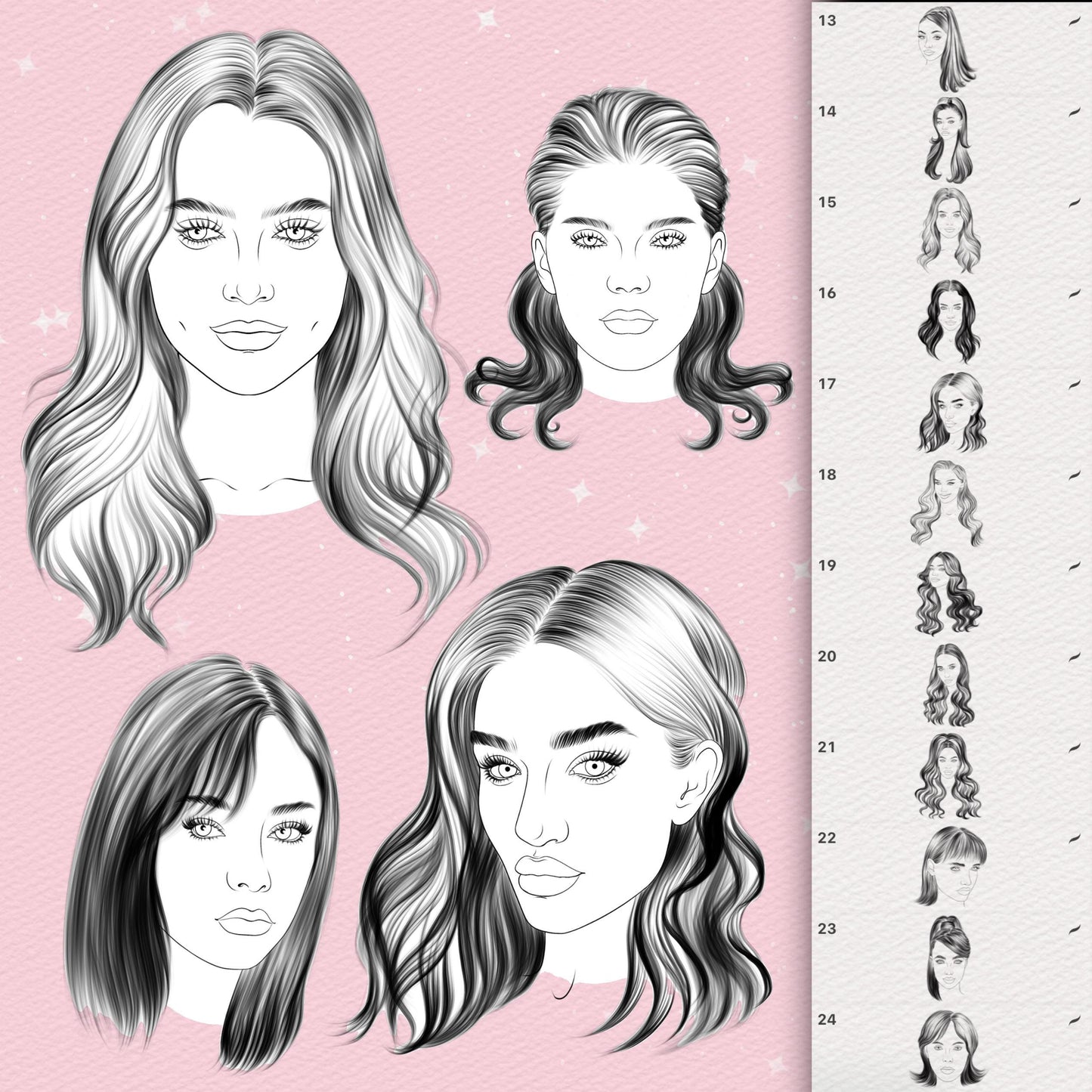 35 Female Face & Portrait Brushes for Procreate & Photoshop – Makeup & Guides