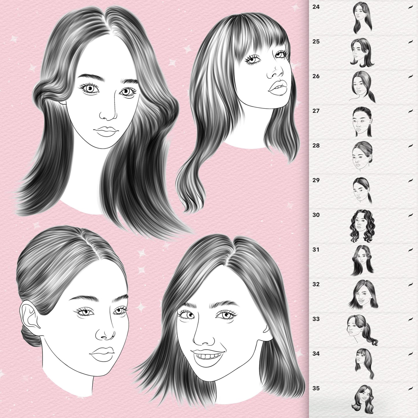 35 Asian Face & Portrait Brushes for Procreate & Photoshop – Korean, Japanese, Chinese Style