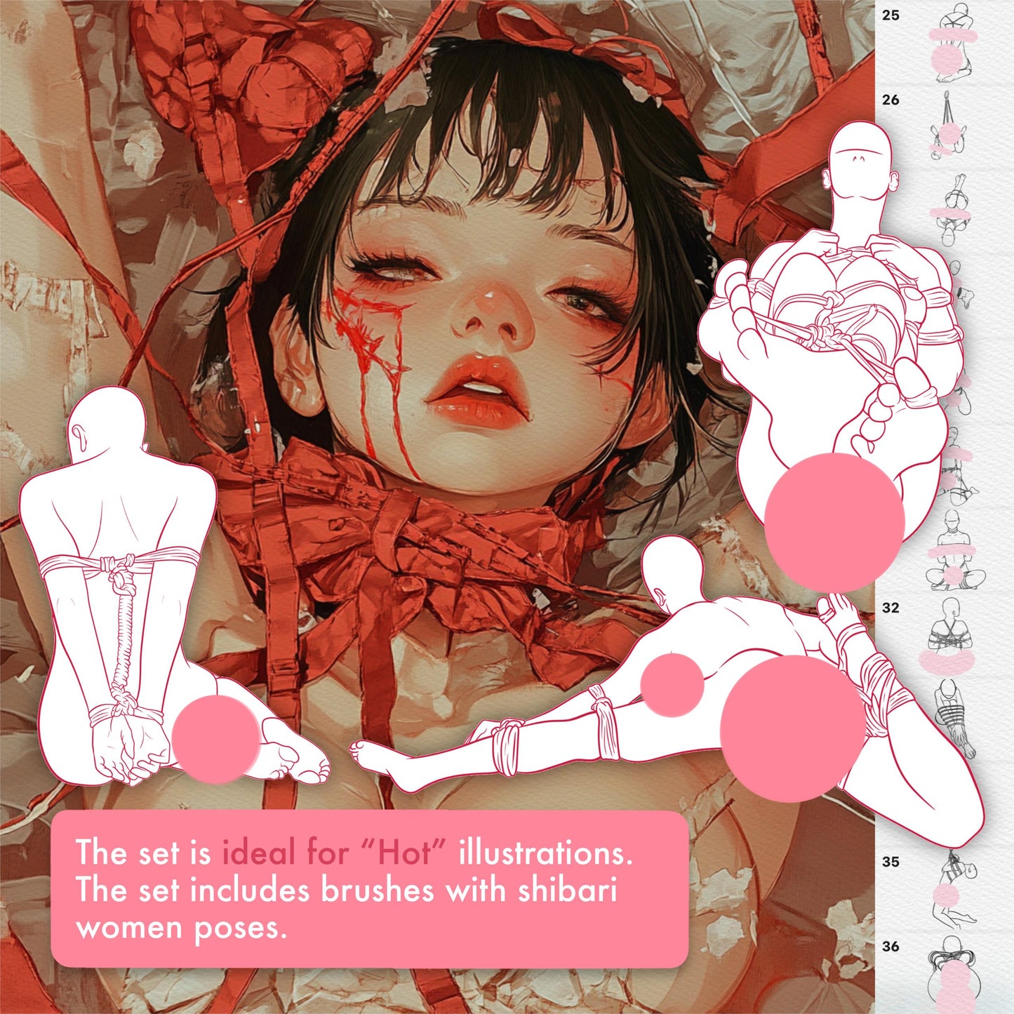 Shibari & Bondage Female Pose Brushes – Procreate & Photoshop (Mature Art)