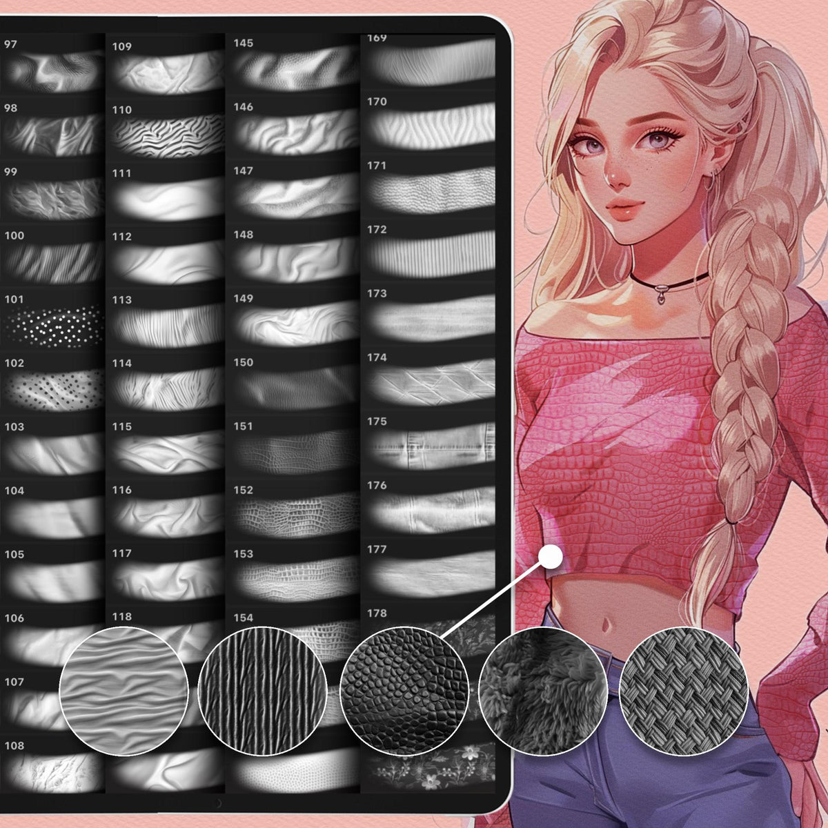 Fabric & Texture Brushes - Procreate, Photoshop & Clip Studio Set ...