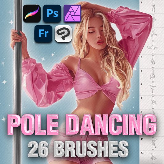 Procreate 및 Photoshop용 여성 스포츠 및 폴 댄스 브러시 - 역동적인 이국적인 포즈 세트
