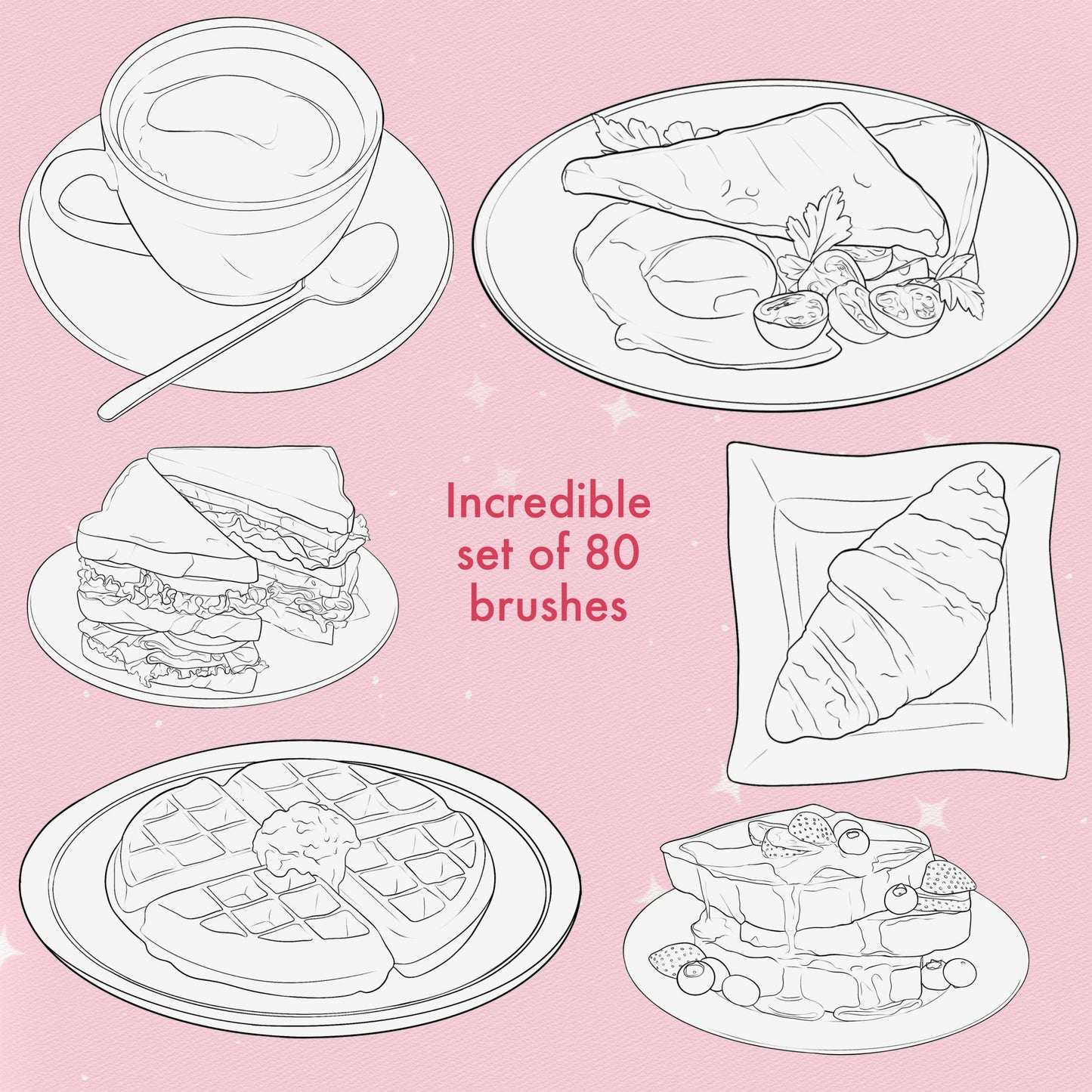 80 Food & Picnic Brushes for Procreate & Photoshop – Breakfast & Veggie Set