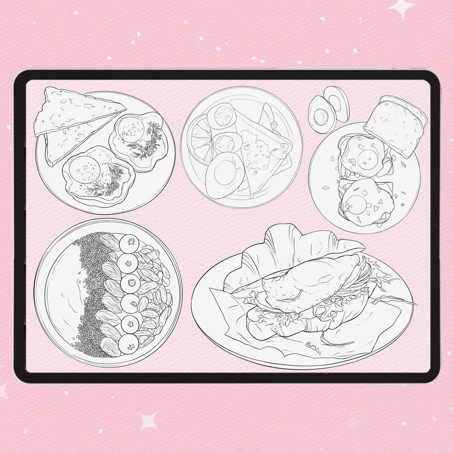 80 Food & Picnic Brushes for Procreate & Photoshop – Breakfast & Veggie Set