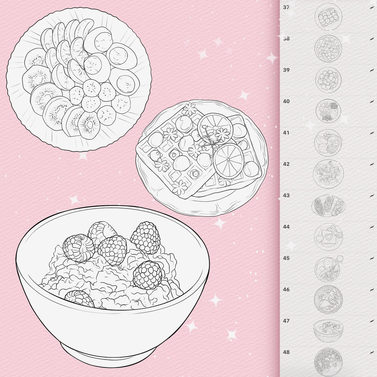 80 Food & Picnic Brushes for Procreate & Photoshop – Breakfast & Veggie Set