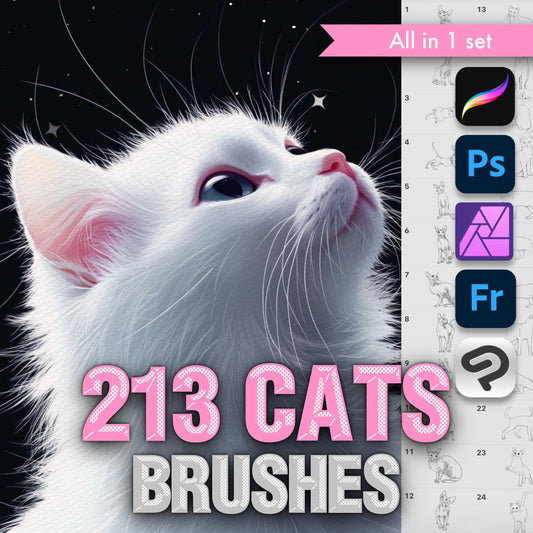 Cat Brushes for Procreate – Fluffy, Sphynx, and Cute Animal Stamps for Photoshop & Clip Studio