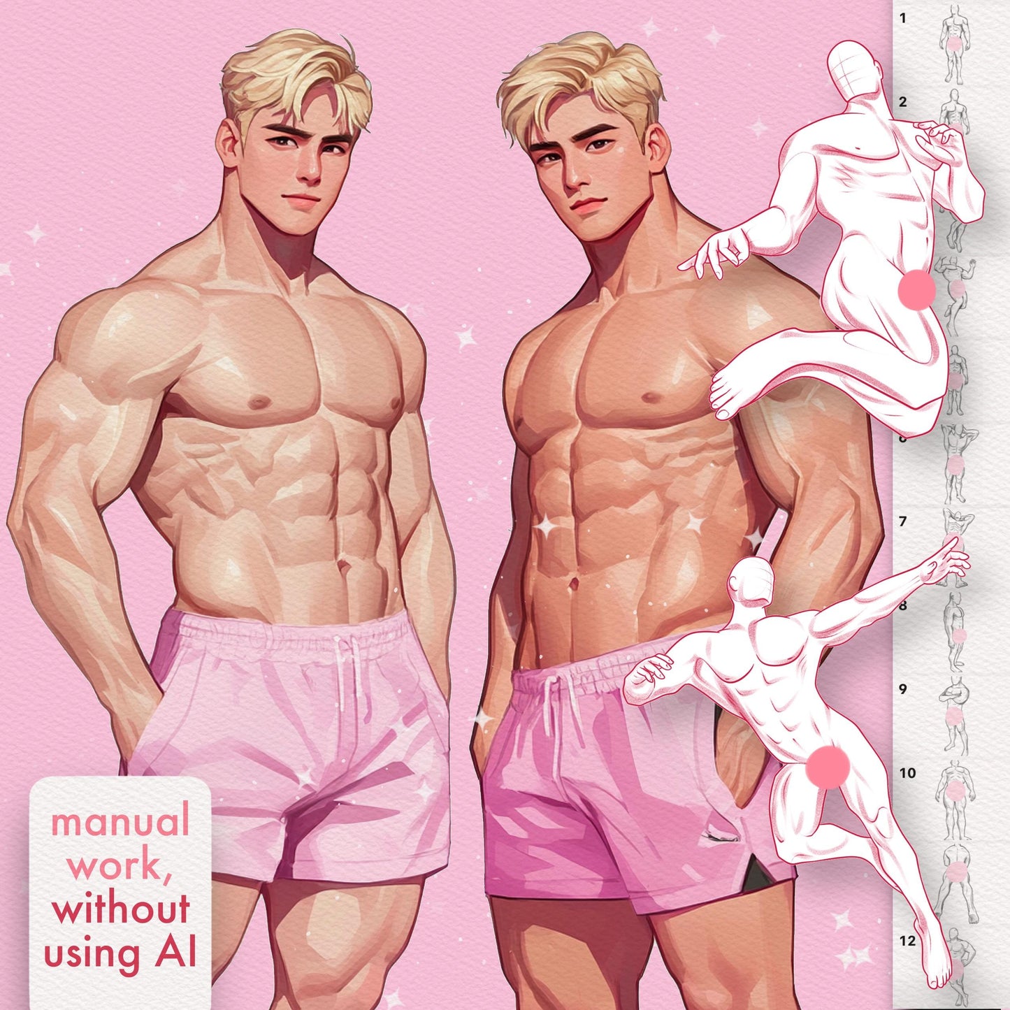 Male Pose & Anatomy Brushes – Procreate, Photoshop & Clip Studio Body Stamps