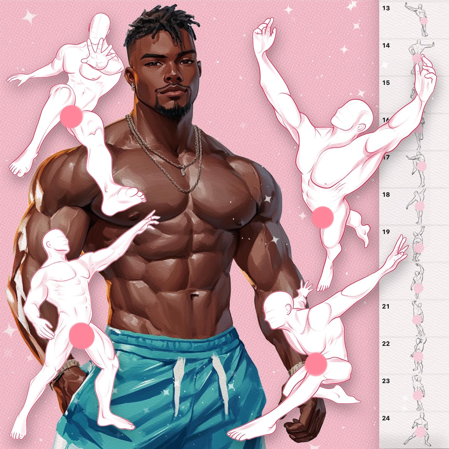 Male Pose & Anatomy Brushes – Procreate, Photoshop & Clip Studio Body Stamps
