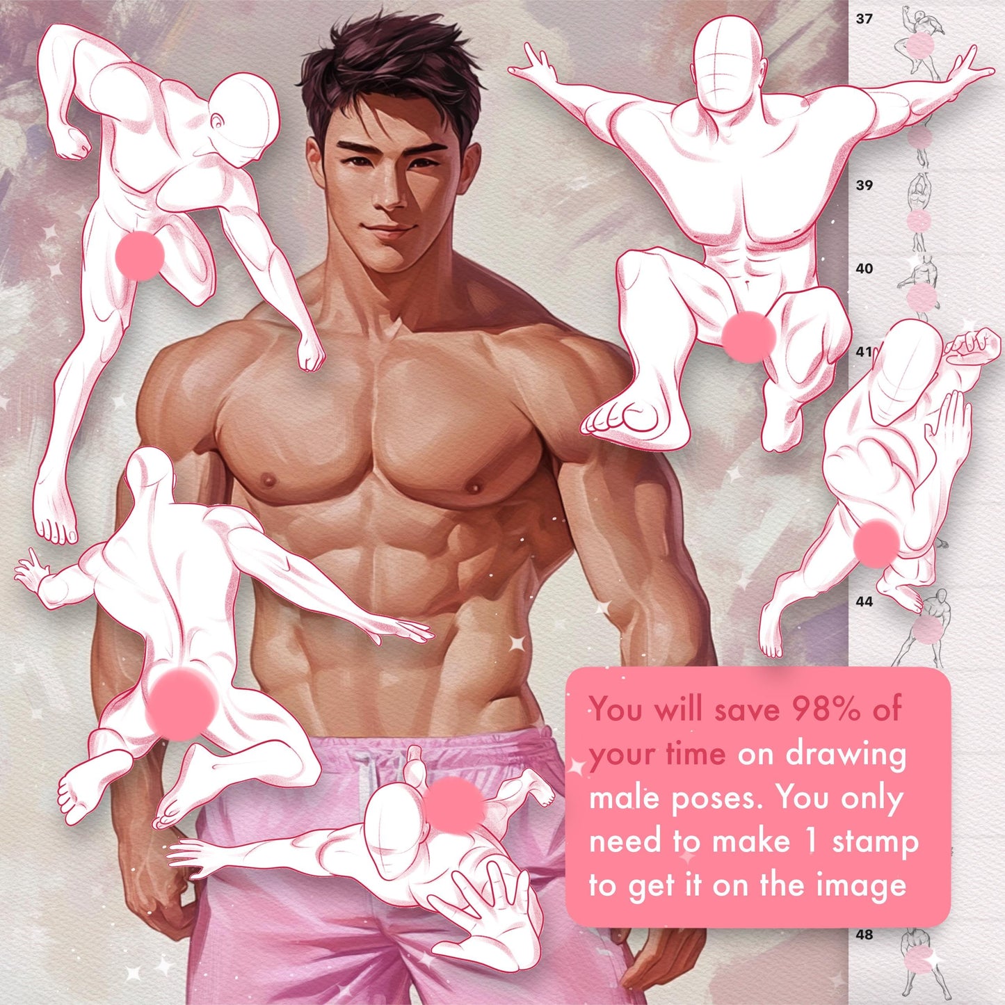 Male Pose & Anatomy Brushes – Procreate, Photoshop & Clip Studio Body Stamps