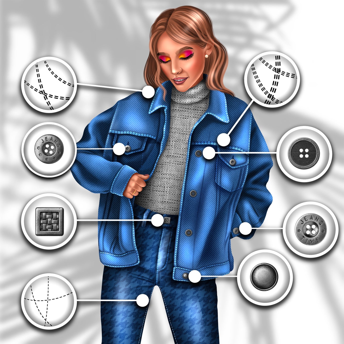 Procreate 및 Photoshop용 버튼 및 스티치 브러시 – 패션 및 패브릭 디테일 세트