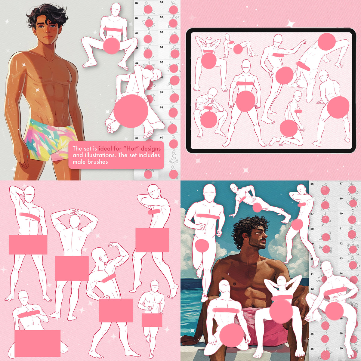 Female, male and two-figure pose stamps for Procreate & Photoshop – preview 12