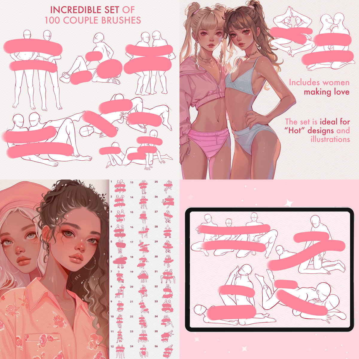 Female, male and two-figure pose stamps for Procreate & Photoshop – preview 10