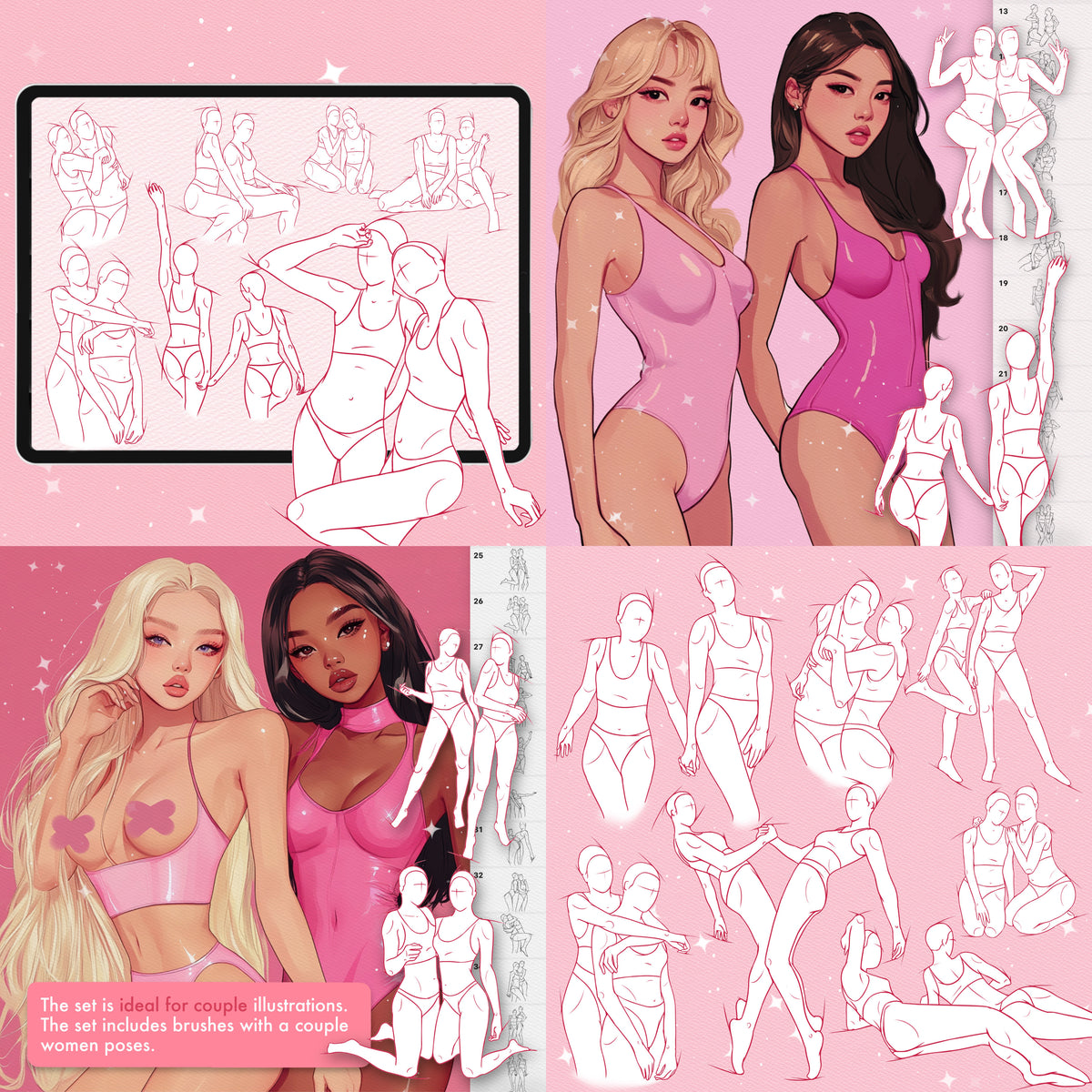 Female, male and two-figure pose stamps for Procreate & Photoshop – preview 11