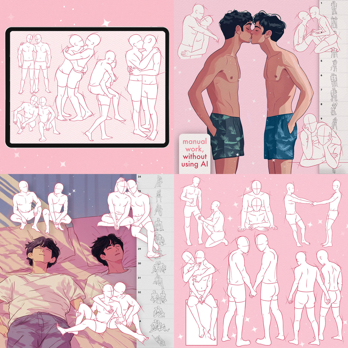 Female, male and two-figure pose stamps for Procreate & Photoshop – preview 8