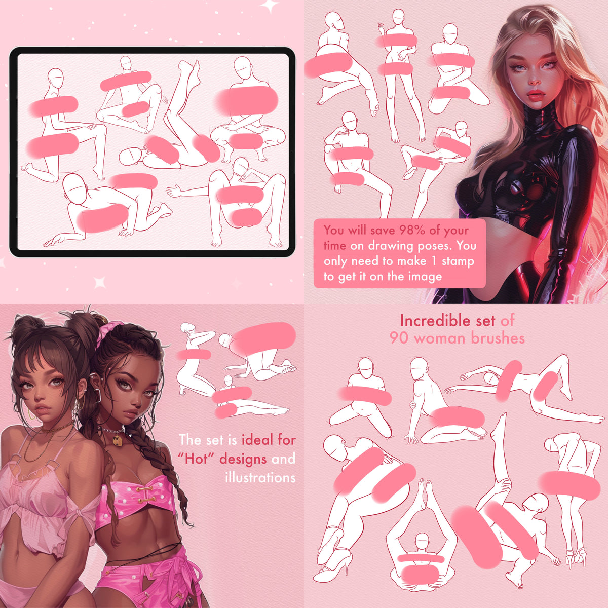 Female, male and two-figure pose stamps for Procreate & Photoshop – preview 6